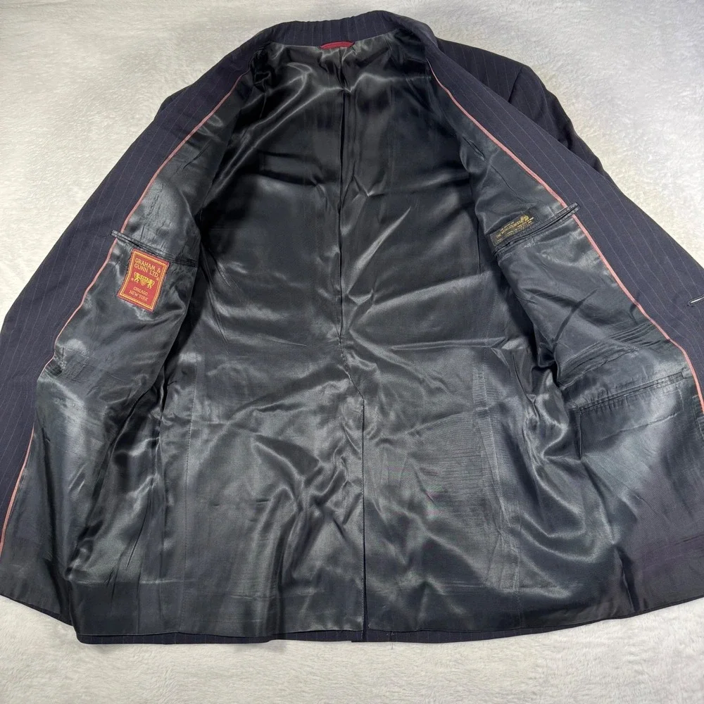 Vintage Graham‎ & Gunn Suit Jacket Mens 40R Navy Blue Pinstripe Blazer Wool 1990